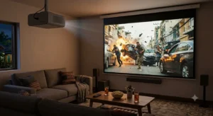 Pack cinéma maison avec vidéoprojecteur pas cher et barre de son pour une immersion totale.