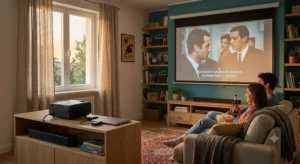 Setup di un sistema home cinema economico in soggiorno con videoproiettore sotto 500 euro