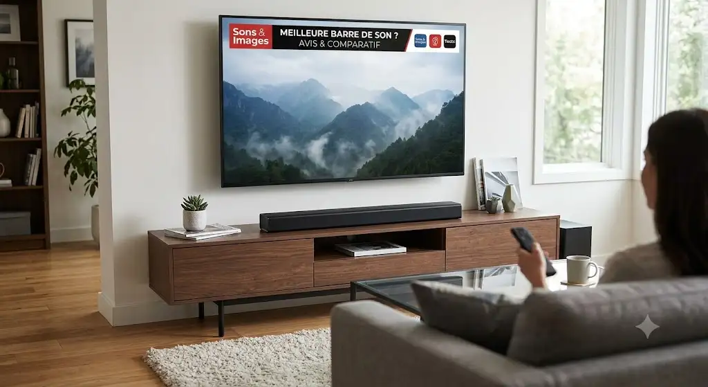 Comparatif et avis sur la meilleure barre de son avis installée sous un téléviseur dans un salon moderne
