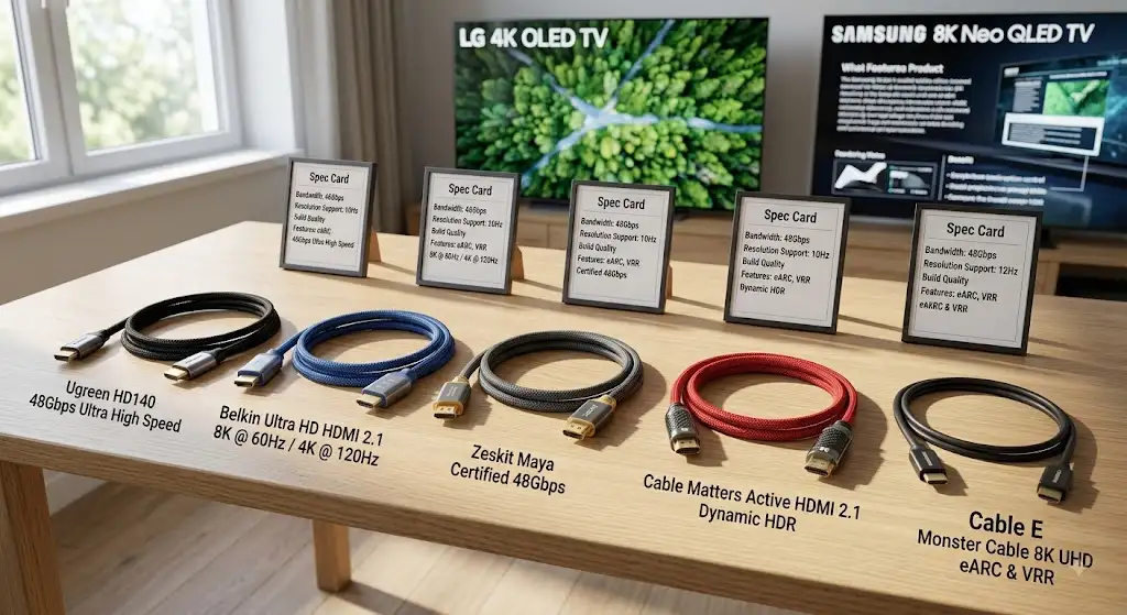 Comparatif visuel des meilleurs meilleur câble hdmi 2.1 Ultra Haute Vitesse pour téléviseurs 4K et 8K