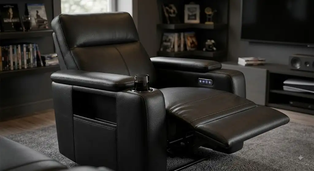 Fauteuil relax électrique home cinéma en cuir noir avec porte-gobelet intégré