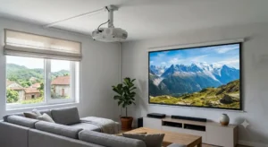 Vidéoprojecteur Epson fixé au plafond pour une installation home cinéma épurée 