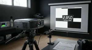 Test de luminosité en lumens ANSI sur un vidéoprojecteur de salon à moins de 1000 euros.