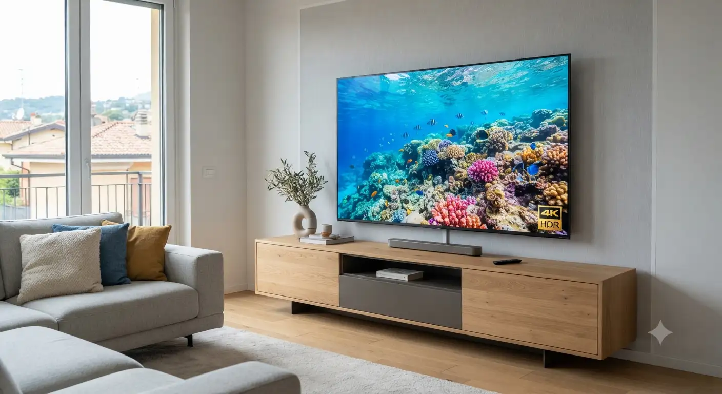 Miglior TV 55 pollici 4K installato nel mobile del salotto moderno