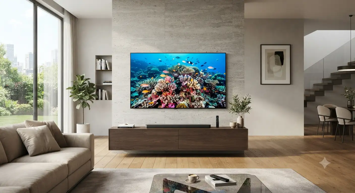 Migliore TV 65 pollici 4K OLED posizionata in un elegante soggiorno moderno
