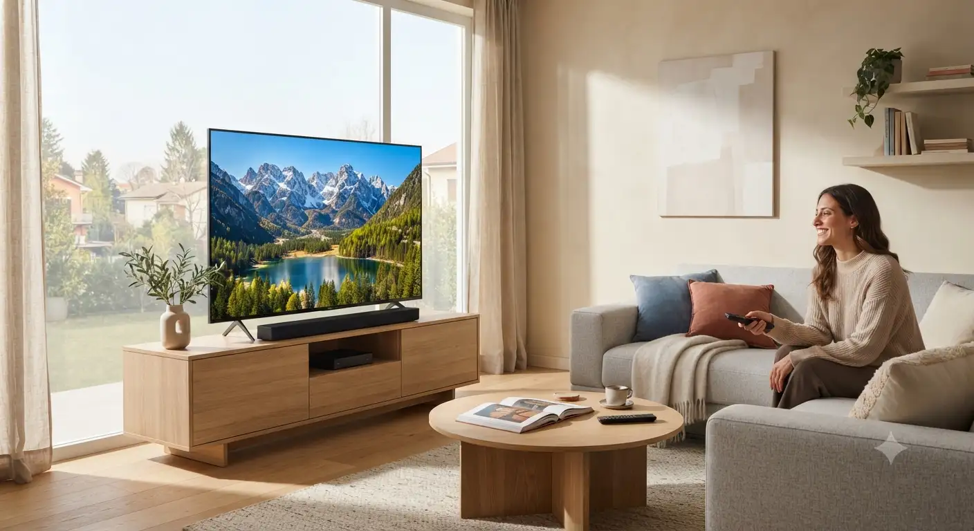 Smart TV sotto 500 euro posizionata nel soggiorno di una casa moderna