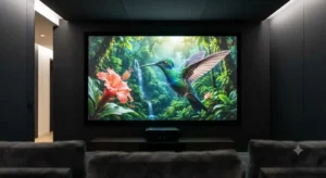 Immagine ad altissima definizione proiettata su uno schermo a cornice fissa 4K HDR