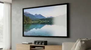 Schermo a cornice fissa con telo professionale perfettamente tensionato per immagini senza pieghe 

