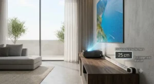 Misurazione della distanza minima dal muro necessaria per un videoproiettore ultra corto raggio