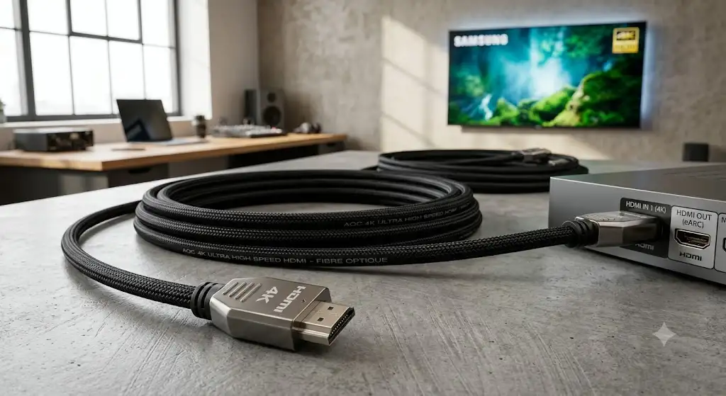 Câble HDMI longue distance en fibre optique pour transmission 4K sans perte de signal