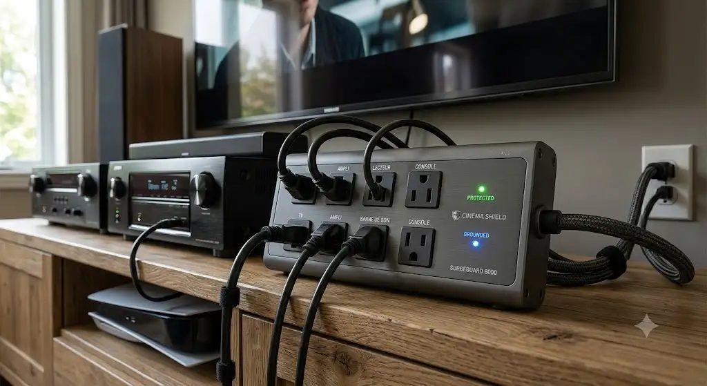 Parasurtenseur home cinéma avec multiprise de protection contre les surtensions électriques